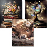 OFRKE Diamond Painting Kits for Adults, 3 Pack Bookshelf Plant DIY 5D Diamond Art Kits for Adults Beginners Full Round Drill Dia