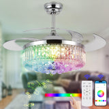 Teracfan 48 Fandelier Ceiling Fan with Light,Silver Retractable Ceiling Fans with Remote Control,RGB Chandelier Ceiling Fan with