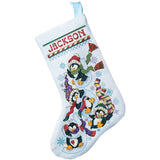 Janlynn 800477 Penguin Joy Stocking Counted Cross Stitch Kit, 18 diagonally, Light Blue