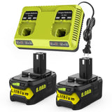Powilling Upgraded 8.0Ah 2Packs P189 Replacement for Ryobi 18V Battery and Charger Kit, P108 for Ryobi 18 Volt P104 P105 P102 P1