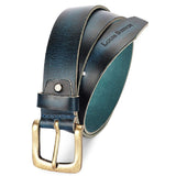 Louis Stitch MenS Prussian Blue Belt Italian Raw Crunch Leather Premium Formal Casual Belts For Men With Heavy Brass Buckle 1.5