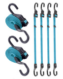 6 Pcs 48 Inch Flat Adjustable Bungee Cords with Hooks, 3X Faster to Adjust The Length, Lucky Straps Blue Heavy Duty Bungee Strap