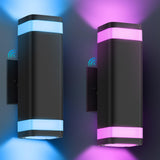 Smart Outdoor RGB Wall Lights 2 Pack, Wi-Fi & App Control Color Changing Up and Down Wall Sconce with Remote, Dusk to Dawn Water
