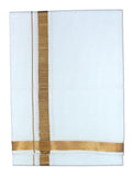 PRAKASAM COTTON Mens Cotton blended White Jari Single Dhoti/Lungi (1.28X2.00 mtrs)- Pack Of 1 (Gold Zari Dhoti)