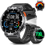 PODOEIL 1.85 Big Screen Military Smart Watch for Men with Flashlight, 730mAh Large Battery, IP68 Waterproof, Bluetooth Calling,
