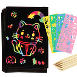 90 Pcs Scratch Art Paper Rainbow Sets, Scratch Paper Rainbow Black Scratch Off Paper Art Gifts for Kids Art Craft Supplies Kits