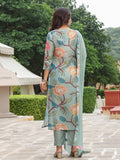 Anni Designer Women'S Cotton Blend Straight Printed Kurta With Pant & Dupatta (Twig Pista_S_Pista_Small),Pista,S,Cotton Blend,Regular,
