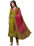 Gosriki Women'S Rayon Viscose Printed Straight Kurta With Pant & Dupatta (Subhi Mehandi-Vks05-Gs_M_Mehandi_Medium),Mehandi,,B0DV4D4T5C