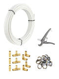 EFIELD 3/4 Pex-b Pipe DIY/Repair Kit - 100 ft White Color Tubing, 10 Pcs Pex Brass Fittings, 30 Pcs Pex Clamps and Pipe Cutter