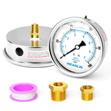 MEANLIN MEASURE 0~100Psi Stainless Steel 1/4 NPT 4 FACE DIAL Liquid Filled Pressure Gauge WOG Water Oil Air Back Mount, with 1/4