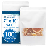 Spartan Industrial - 7 X 10 White Stand-Up Pouch Bags - Pack of 100 Large Smell-Proof Storage Bags for Bulk Food Packaging, Home