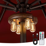 OPOIRA Dark Wood Grain Patio Umbrella Light with Remote Control, Rechargeable Cordless LED Edison Bulbs Pole Light with 10 Brigh