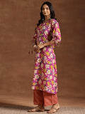 Libas Womens Printed Cotton A-Line Kurta With Palazzos Pink L 36798