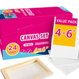 AUREUO Mini Stretched Canvas - 4x6 Inch/24 Pack - 2/5 Inch Profile Small Square Canvas - Gift Set Bulk Pack Canvases for Acrylic