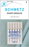SCHMETZ Microtex Sharp Sewing Machine Needles Quilting & Topstitching Supplies, Size 80/12, 5Needle Card, Pack of 1