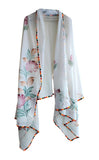 India Scarves Handcrafted White Cotton Dupatta With Multicolor Floral Border 125 X 240 Cm (White15, Dupatta)