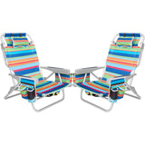 2Pk Aluminum 5-Position Lay Flat Folding Backpack Beach Chairs for Adults with Cooler Bag, Cup&Phone Holder, Towel Bar for Outdo