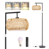 MHYFYH Boho Rattan Floor Lamp, Adjustable Height Bohemian Floor Lamps, Dimmable Standing Lamp with Remote Control, Rustic Lighti