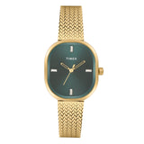 Timex Analog Watch For Women With Green Square Dial & Gold Stainless Steel Mesh Bracelet Band Water Resistant Women'S Wrist Watc