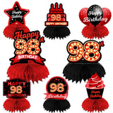 Happy 98th Birthday Red and Black Table Honeycomb Centerpieces Balloons Theme Decor Table Decorations Table Toppers for Girls Wo