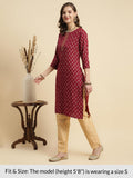 Rangita Maroon Rayon Knee Length Embroidered Straight Kurti For Women | Kurta For Women_M