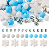 Beadthoven Christmas Snowflake Silicone Beads 15mm Round Silicone Beads for Keychain Bracelet Making Blue White Assorted Crystal