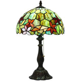 ZJART Tiffany Table Lamp Stained Glass Lamp 12X12X19 Inch Antique Reading Light (Red Green Flowers)
