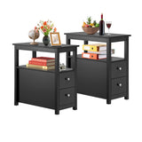 SUPER DEAL End Table Set of 2, Narrow Side Table with 2 Drawers and Storage Shelf, 3 Tier Sofa Table Couch SideTable for Living