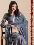 Anni Designer Women'S Rayon Blend Straight Hand Block Printed Kurta With Pant & Dupatta (Ragsri Grey-Vks03_S_Grey_Small),Grey,S,,,