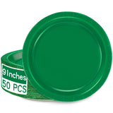 QZYL 50 PCS Disposable Paper Plates, 9 Inches Dinner Paper Plates Set, Green Heavy Duty Paper Plates, Round Paper Plates for Dai