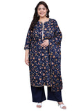 Tissu Women's Plus Size Navy Blue Printed Pure Cotton Kurta Palazzo With Dupatta (T_676_Dark Blue_6XL)