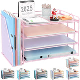 gianotter 4-Tier Paper Organizer With Magazine Holder, Desk Organizers and Accessories, Pink Desk Accessories, File Organizer fo