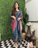 Gosriki Women'S Silk Blend Printed Straight Kurta With Pant & Dupatta (Sula Multi-Gs_3Xl_Multicolor_Xxx-Large),Multicolour,3,B0DTK7YZC6