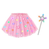 Teuevayl Girls Light Up Tutu Skirt, LED Glow Ballet Tutu Dress and Star Wand Halloween Costume for Kids 3 4 5 6 7 8 Years (Pink)