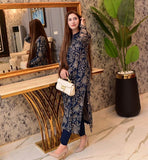 Anni Designer Women'S Rayon Blend Straight Printed Kurta With Pant (Lahori Blue_L_Blue_Large),Blue,L,Rayon Blend,Regular,