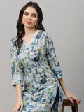 Anni Designer Women'S Cotton Blend Printed Straight Kurta With Pant Pack Of 2 (Chinki Green-Southz Blue_L_Multi_Large),Multicolour,L,,,