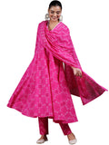 Libas Pink Cotton Printed Kurta Sets For Women