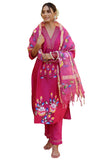 Gosriki Women'S Rayon Blend Printed Straight Kurta With Pant & Dupatta (Sanskrit Rani-Gs_L_Pink_Large),Pink,,B0CZPBDD2C