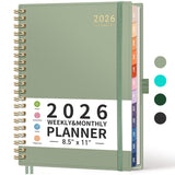 RETTACY 2026 Planner, Weekly and Monthly, Large Size (8.5 x 11), Jan - Dec 2026, Agenda, Calendar, 12 Month Tabs, Flexible Plast