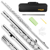 SONICAKE Nickel-plated C Flutes, Closed Hole 16Keys Flute for Beginner Student, Flute Instrument with Cleaning Kit, Carrying Cas