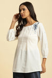 W For Woman W For Womanhite Embroidered Cotton Tunic Top With Beads