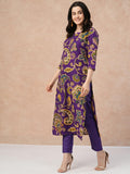 Gosriki Women'S Cotton Blend Straight Printed Kurta With Pant (Tinka Begani-Gs_M_Blue_Medium),Blue,,B0CTX136NG