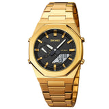 Skmei Dual-Display Electronic Watch For Men Analog-Digital Display Black-White Dial Zinc Alloy Men'S Stainless Steel Gold Color
