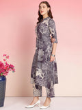 Anni Designer Women'S Rayon Blend Straight Printed Kurta With Pant (Tomsk Purple_M_Purple_Medium),Purple,M,Rayon Blend,Anarkali,