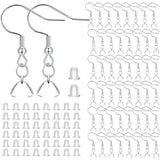 Earring Hooks 50PCS/25Pairs, Stainless Steel Ear Wires Fish Hooks, Hypo-allergenic Jewelry Findings Parts with 50 PCS Clear Sili