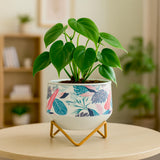 Urban Plant Caramel Mini Metal Planter | Trending Pots | Unique Designer Flower Vase (Leafy Doodle)