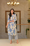 Anni Designer Women'S Cotton Blend Straight Printed Kurta With Pant (Jamahi Blue-Nw_L_Blue_Large),Blue,L,,,