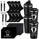 Nuanchu 4 Set Groomsmen Gifts for Men Wedding Proposal Gift 17 oz Stainless Steel Tumbler Groomsman Socks Multi Tool Metal Ballp