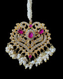 BR465 RAABYA ruby and pearl with zircon bridal choker set with earrings tika ( READY TO SHIP )