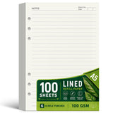 A5 Planner Inserts, 100 GSM Thick Lined Notebook Paper for A5 Binder 6 Ring
